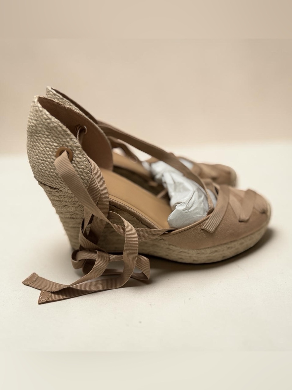 INC International Concepts Beige Lace-Up Espadrille Wedges